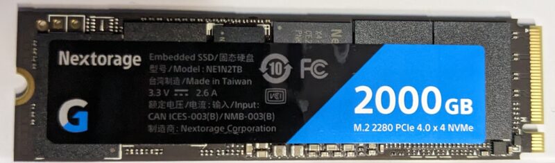 Nexstorage Gシリーズ 2TB PCIe Gen 4.0 x 4 NVMe M.2 SSD実物画像
