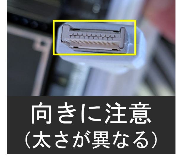 オス側コネクタ形状。ケースから延びる内部USB-Cをマザーボードのコネクタに挿します。同じように見えて、向きがあります。